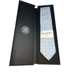 New Bolvaint Paris Men Blue On White 100 Percent Silk Tie